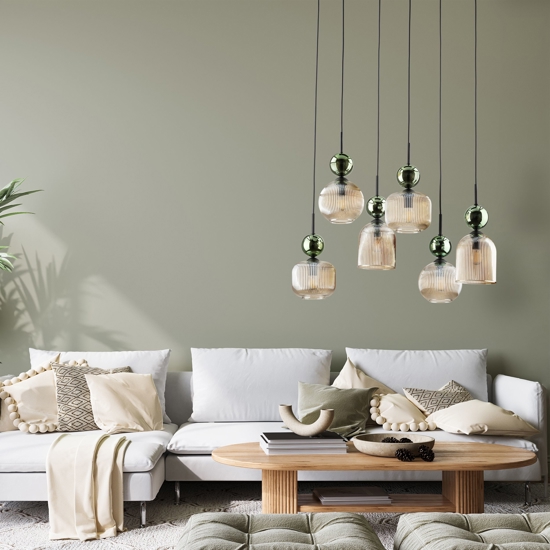 lampadario elegante per soggiorno sfere in vetro verde